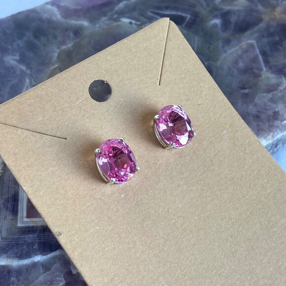 Sterling Silver 925 Oval Faceted Prong Set Pink Ruby Stud Earrings - Picture 13 of 16